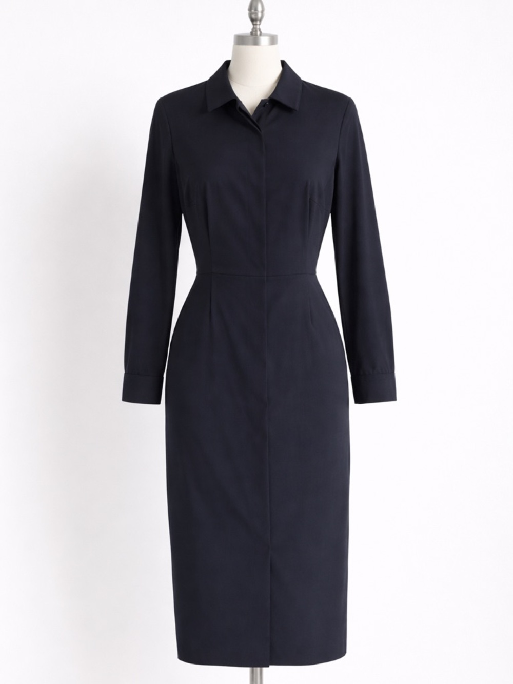 Max Mara Made in Italy Virgin Wool Silk Tailored Coat Dress Navy Sz M 42 Luxury